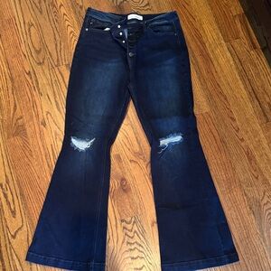 KANKAN Women's Dark Blue Distressed Flare Jeans SIXE 15/31